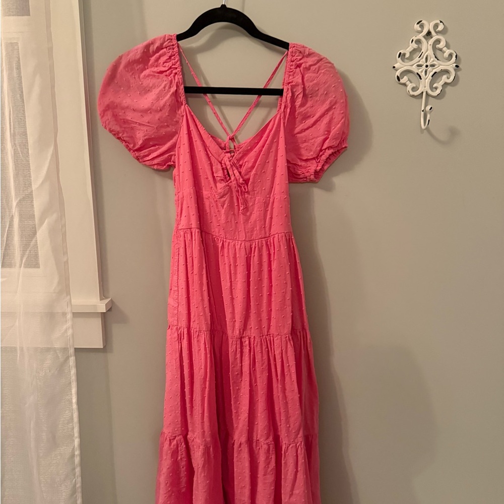 Kohl's Pink Puff Sleeve Midi Dress
